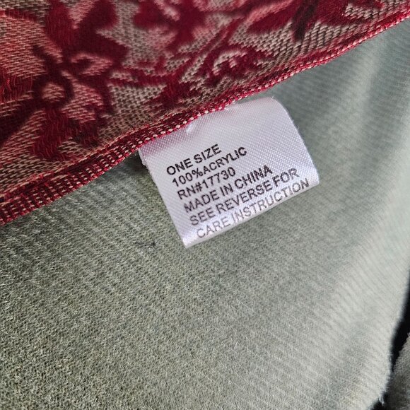 Woman's red/brick red cottagecore autumn floral reversable fringe shawl wrap OS - Picture 6 of 9